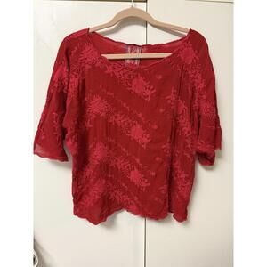 Johnny Was Tierra Floral Flower Embroider S Cupra Blouse Shirt Red Burnout Boho